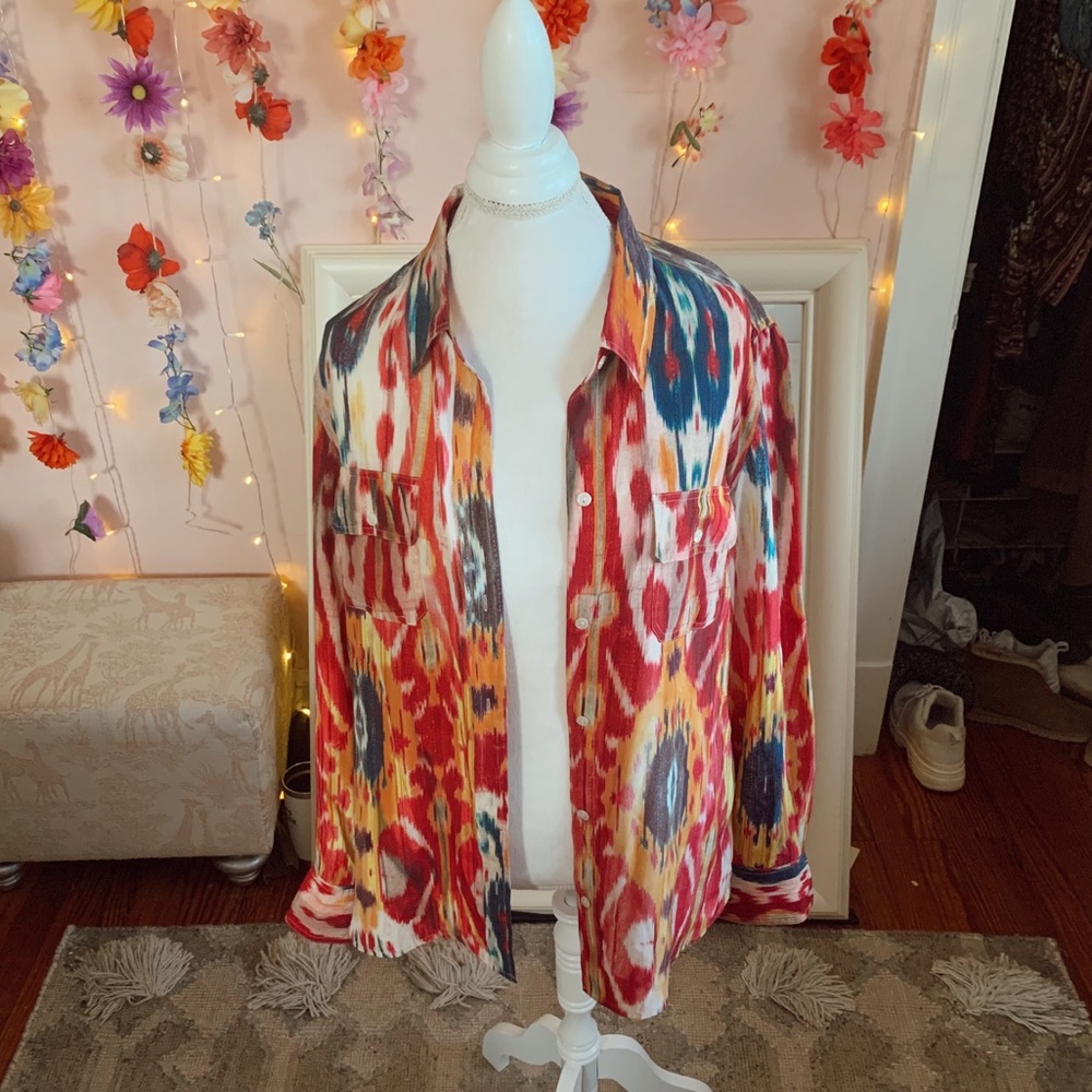 XL Colorful Lucky Brand 100% Silk Button Down!